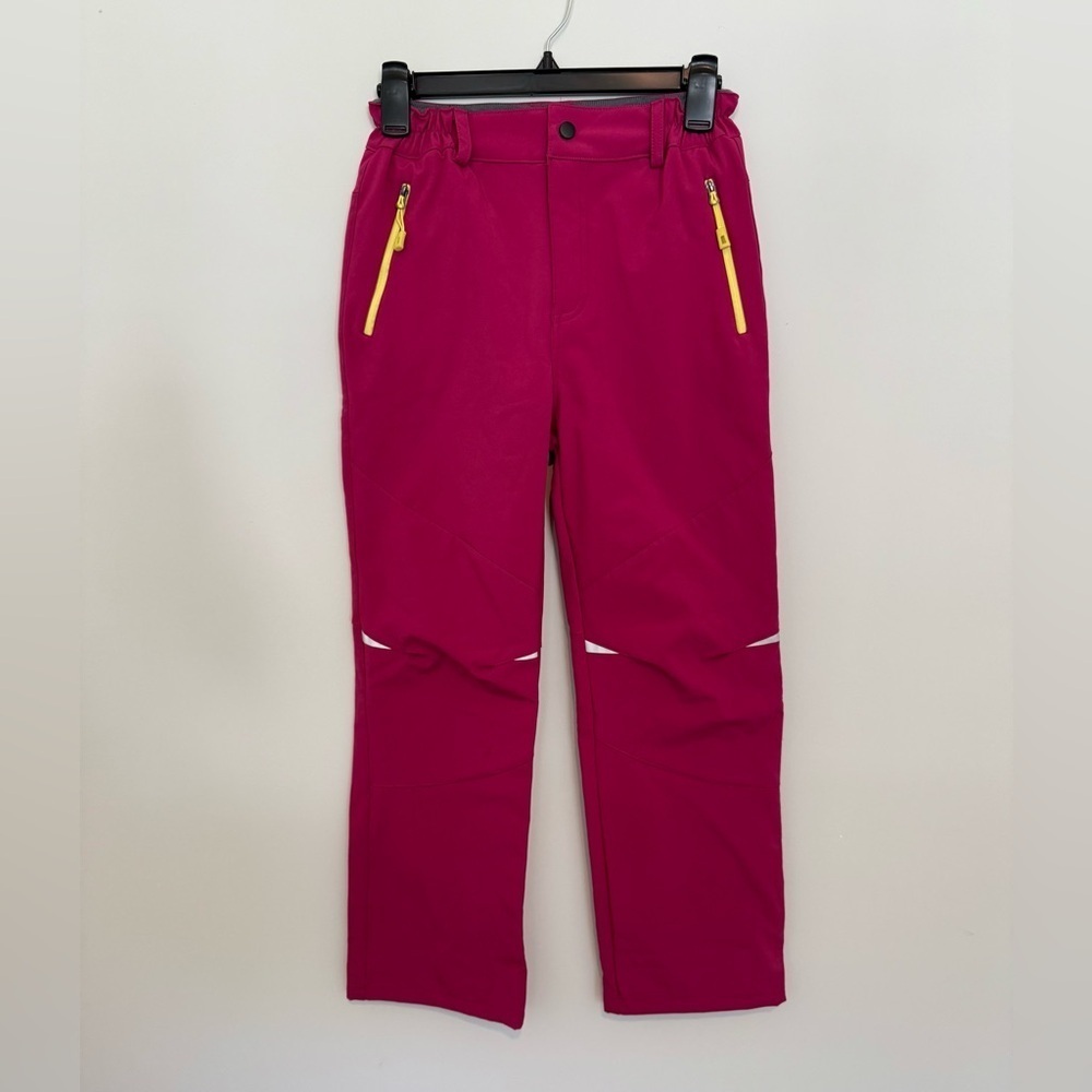 Kids Bright Pink Windproof, Waterproof Snow Pants with Yellow Accents Size XL